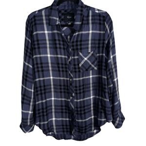 Rails Womens Medium M Blue Hunter Plaid Shirt Twilight Ebony White Long Sleeve